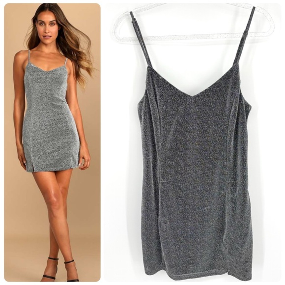 Lulus Vamped Up Silver Sparkly Sleeveless Mini Dress Size Large Glam Baddie Sexy